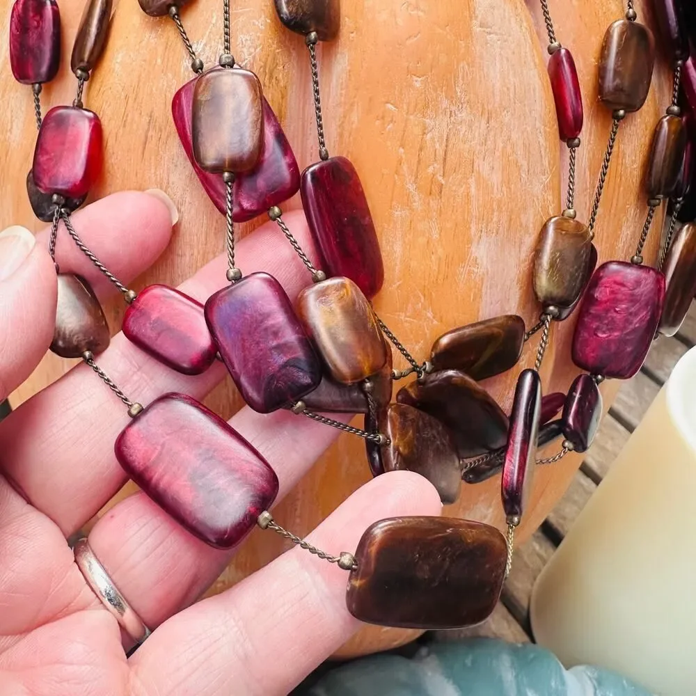 Chico's Multi Stand Statement Necklace-Pink & Brown Resin Lucite Beads